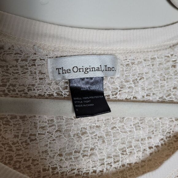 The Original Inc Sheer Ivory Lace Crochet Sweater Top Holiday Party Artsy Small - Picture 10 of 10